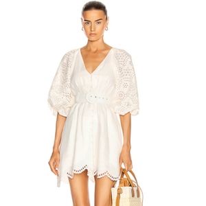 NICHOLAS Louise Embroidered Sleeve Dress Ivory